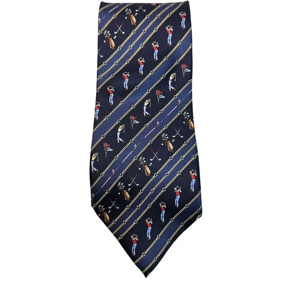 FIRENZE Morfeo Silk Tie Country Club Men's Navy Golf Print Italy Gift Necktie - Picture 1 of 6